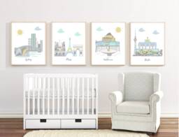 Travel Theme Nursery Art City Skyline Prints, Set Of 4 - thumbnail 1