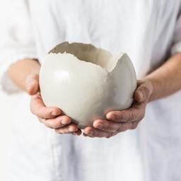 Large White Ceramic Planter For Succulent Or Flowers, Egg Shape Vase, Wedding Gift, Contemporary Indoor Plant Round Pot - thumbnail 1