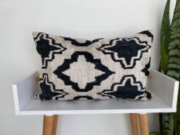 16x24 Ikat Velvet Pillow Cover, Handmade Cushion, Decorative Throw Pillow, Boho Cushion Turkish Home Decor - thumbnail 1