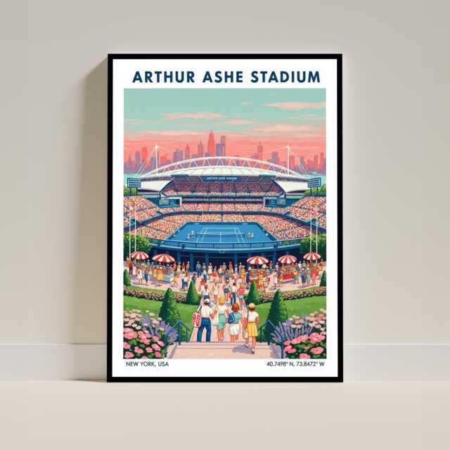 Arthur Ashe Tennis Court Stadium Poster - New York Travel Lover Gift Art Print, Wall For Home Decor, Sports - image 1