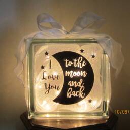 Love You To The Moon & Back, Moon, Moon Night Light, Lighted Block, Baby Decor, Nursery Decor - thumbnail 2