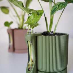 Twinia Planter With Propagation Tube Holder, Modern Ribbed Pot - thumbnail 3
