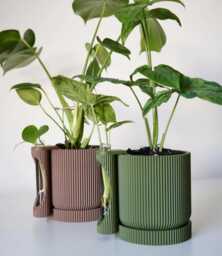 Twinia Planter With Propagation Tube Holder, Modern Ribbed Pot - thumbnail 1