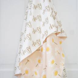 Personalized Organic Cotton Baby Blanket - Reversible Daisy Print - thumbnail 2