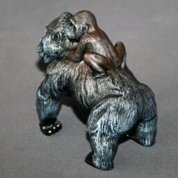 Bronze Gorilla Sculpture Mama & Baby, Limited Edition Art By Barry Stein - thumbnail 3