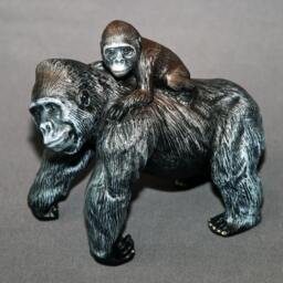 Bronze Gorilla Sculpture Mama & Baby, Limited Edition Art By Barry Stein - thumbnail 2