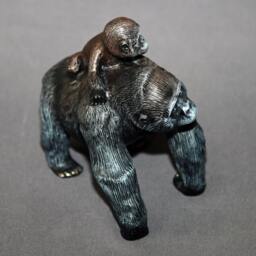Bronze Gorilla Sculpture Mama & Baby, Limited Edition Art By Barry Stein - thumbnail 4