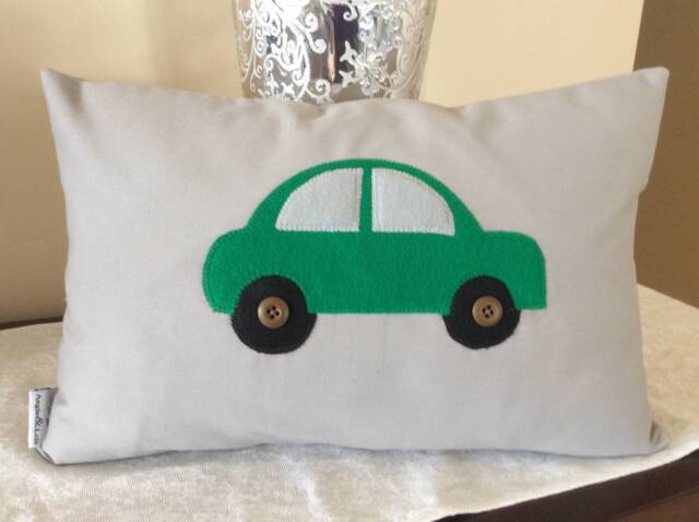 Car Applique Pillow Cover Red Nursery Decor - 12x18 - image 1