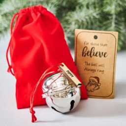 Personalized Believe Bell - Christmas Stocking Filler, Velvet Bag