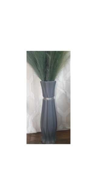 Tall Grey Ceramic Urn Vase To Create Artificial Or Dried Flowers 60cm Floor Standing Vase For Willows Pampas, Charcoal With Silver Band - image 1