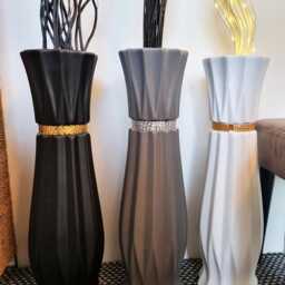 Tall Grey Ceramic Urn Vase To Create Artificial Or Dried Flowers 60cm Floor Standing Vase For Willows Pampas, Charcoal With Silver Band - thumbnail 3
