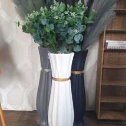 Tall Grey Ceramic Urn Vase To Create Artificial Or Dried Flowers 60cm Floor Standing Vase For Willows Pampas, Charcoal With Silver Band - thumbnail 2