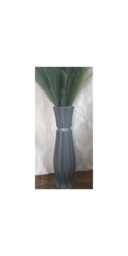Tall Grey Ceramic Urn Vase To Create Artificial Or Dried Flowers 60cm Floor Standing Vase For Willows Pampas, Charcoal With Silver Band