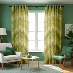 Soft Green Marble Print Curtain, Abstract Wavy Drape With Yellow Accents, Modern Window Treatment, Custom Size Available, Made To Order