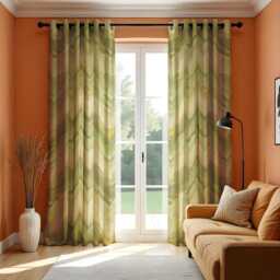 Soft Green Marble Print Curtain, Abstract Wavy Drape With Yellow Accents, Modern Window Treatment, Custom Size Available, Made To Order - thumbnail 3