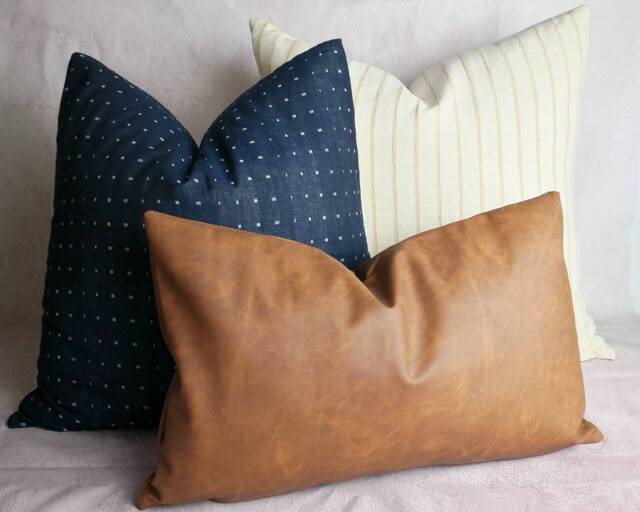 Lanna Woven Pillow Cover Set, Faux Leather & Polka Dot - image 1