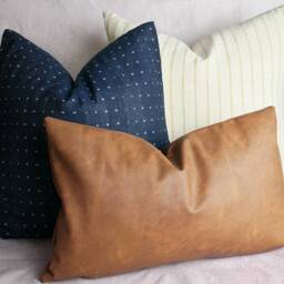 Lanna Woven Pillow Cover Set, Faux Leather & Polka Dot - thumbnail 2