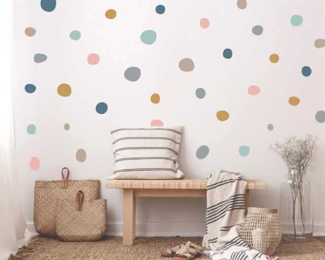 Boho Polka Dot Wall Decals Muted Earth Tones, Nursery Decor - 150 Pack - image 1