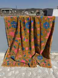 Handmade Velvet Suzani Quilt - Colorful Ethnic Embroidery Blanket - thumbnail 1