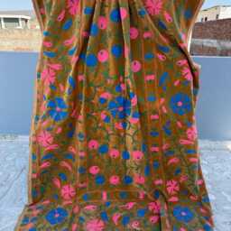 Handmade Velvet Suzani Quilt - Colorful Ethnic Embroidery Blanket - thumbnail 3