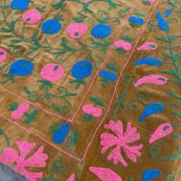 Handmade Velvet Suzani Quilt - Colorful Ethnic Embroidery Blanket - thumbnail 4