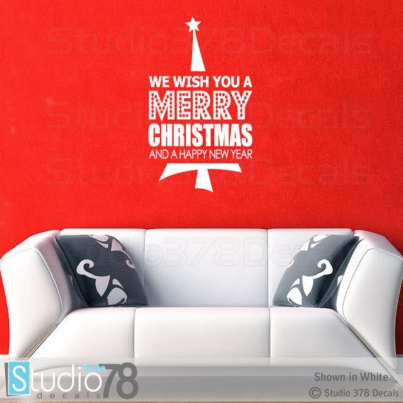 Merry Christmas Subway Art Vinyl Wall Decal - Holiday Home Decor - image 1