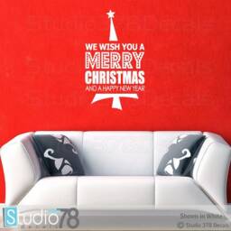 Merry Christmas Subway Art Vinyl Wall Decal - Holiday Home Decor - thumbnail 1