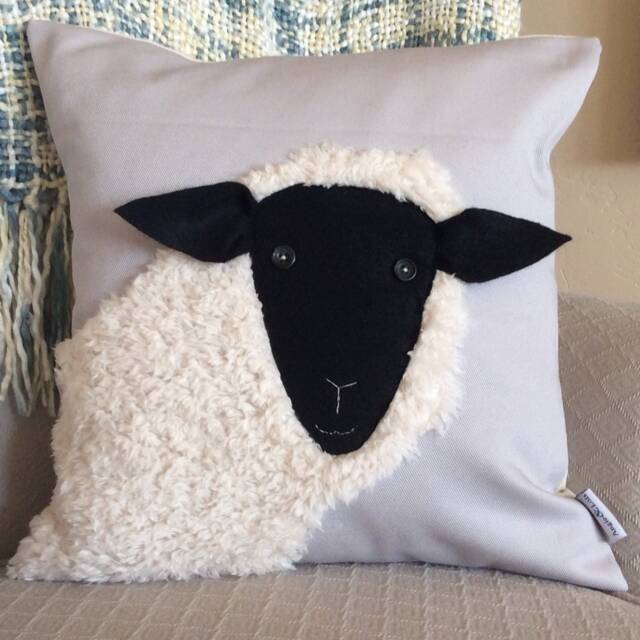 Sheep Pillow Cover Farmhouse Applique Cushion - 16x16 - image 1