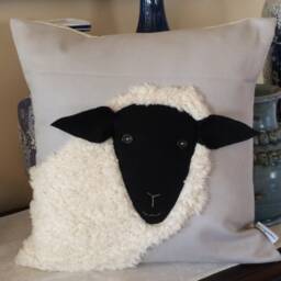 Sheep Pillow Cover Farmhouse Applique Cushion - 16x16 - thumbnail 4