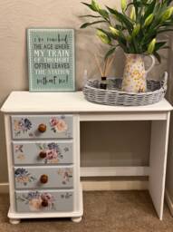 Sold White Painted Pine Dressing Table, Floral Design, Shabby Chic, Country Cottage Furniture, Bedroom, Drawers, Storage