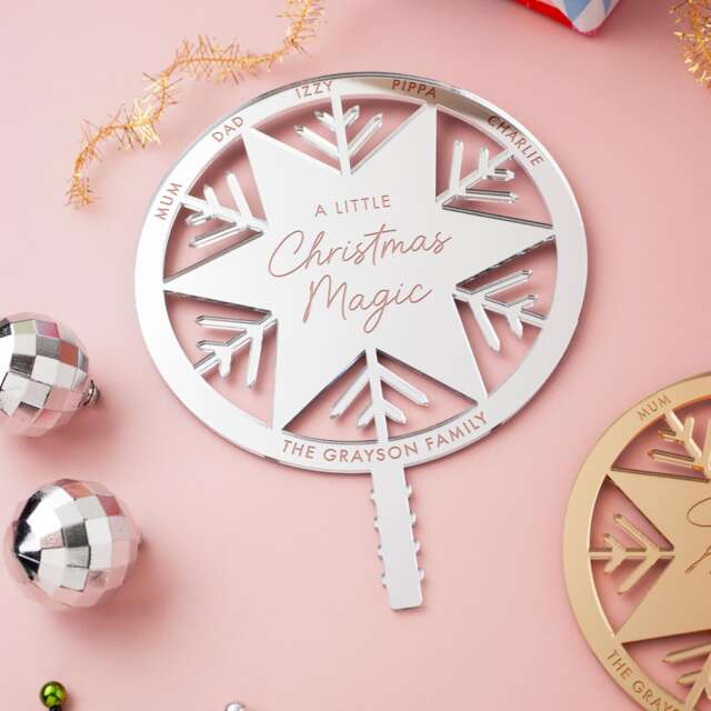 Christmas Magic Snowflake Tree Topper, Any Text Engraved Family Christmas, Acrylic Or Wood Snowflake - image 1