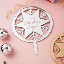 Christmas Magic Snowflake Tree Topper, Any Text Engraved Family Christmas, Acrylic Or Wood Snowflake - thumbnail 1