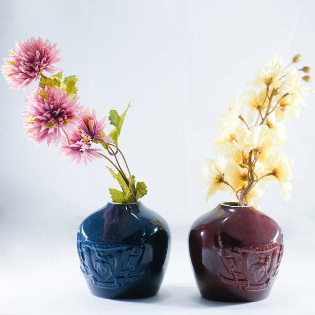 Recycled Royal Blue & Red Porcelain Royal Salute Whiskey Bottle Flower Vase - image 1