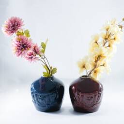 Recycled Royal Blue & Red Porcelain Royal Salute Whiskey Bottle Flower Vase - thumbnail 3