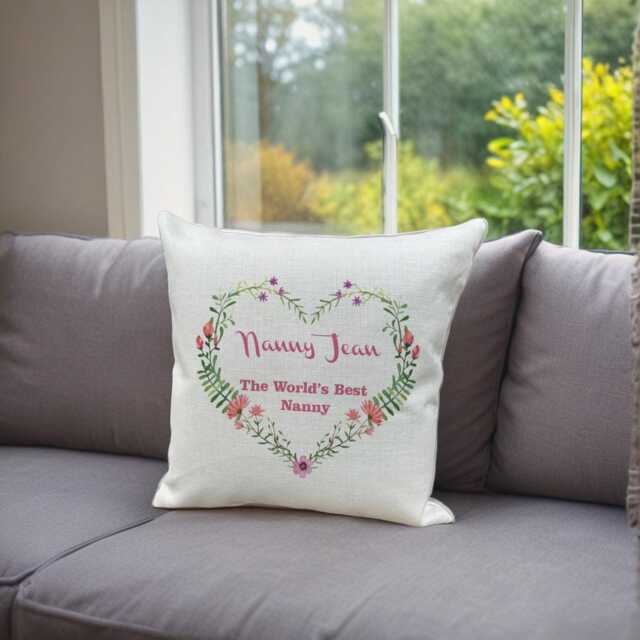 Personalized Nanny Pillow, Floral Heart Cushion, Custom Grandma Gift - image 1
