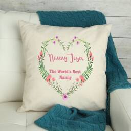 Personalized Nanny Pillow, Floral Heart Cushion, Custom Grandma Gift - thumbnail 2