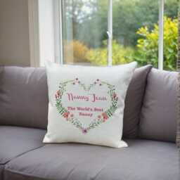 Personalized Nanny Pillow, Floral Heart Cushion, Custom Grandma Gift - thumbnail 1