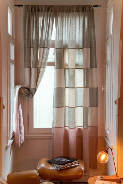 Pastel Pink & Green Checker Linen Curtain/Handmade Designer Checkered Window Shade Custom Made Curtain, Geometric Interior Artwork - image 1