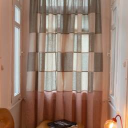Pastel Pink & Green Checker Linen Curtain/Handmade Designer Checkered Window Shade Custom Made Curtain, Geometric Interior Artwork - thumbnail 2
