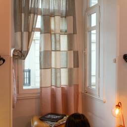 Pastel Pink & Green Checker Linen Curtain/Handmade Designer Checkered Window Shade Custom Made Curtain, Geometric Interior Artwork - thumbnail 3