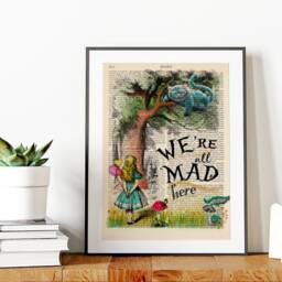 Alice in Wonderland Illustration, We're All Mad Here Quote Print, Print, Cheshire Cat, Nursery Art Print - thumbnail 2