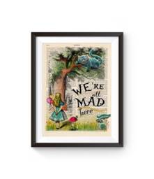 Alice in Wonderland Illustration, We're All Mad Here Quote Print, Print, Cheshire Cat, Nursery Art Print - thumbnail 1