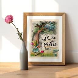 Alice in Wonderland Illustration, We're All Mad Here Quote Print, Print, Cheshire Cat, Nursery Art Print - thumbnail 3