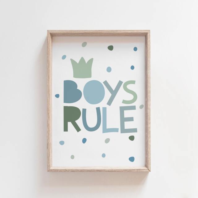 Boys Rule Print, Nursery Prints, Muted Colours, Bedroom Decor, Playroom Wall Art, Home Decor - image 1