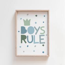 Boys Rule Print, Nursery Prints, Muted Colours, Bedroom Decor, Playroom Wall Art, Home Decor - thumbnail 1
