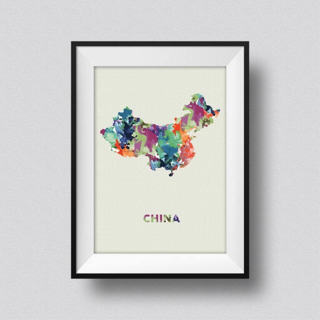 China Watercolor Map Art Print Ink Splash Poster Canvas