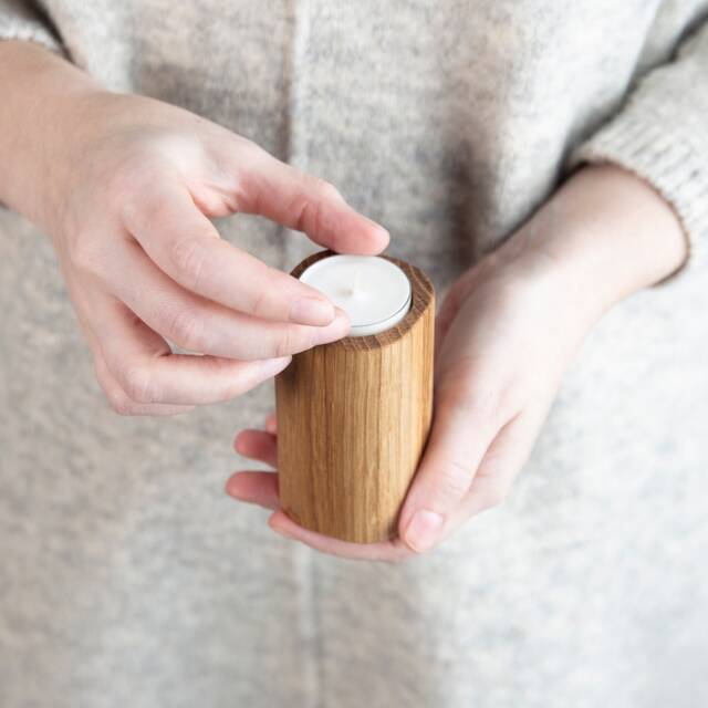 Handmade Oak Tea Light Holder Natural Wood Candle Vessel