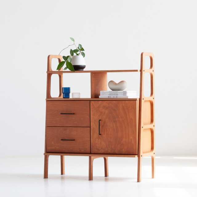 Compact Wall Unit 97 cm With Drawers & Cabinet, Mid Century Storage Bookcase 114 Tall, Wooden, Custom Size - image 1