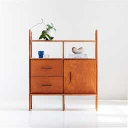 Compact Wall Unit 97 cm With Drawers & Cabinet, Mid Century Storage Bookcase 114 Tall, Wooden, Custom Size - thumbnail 2