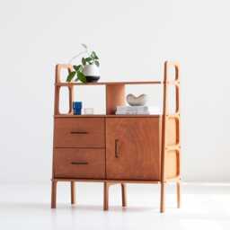 Compact Wall Unit 97 cm With Drawers & Cabinet, Mid Century Storage Bookcase 114 Tall, Wooden, Custom Size - thumbnail 1